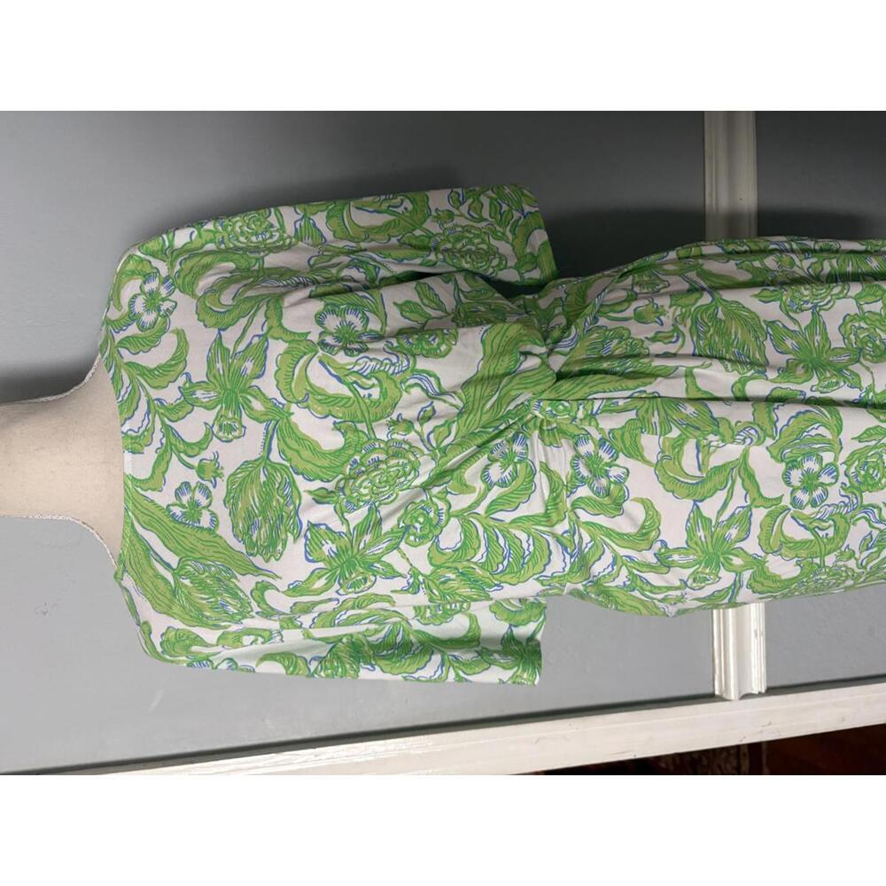 Lilly Pulitzer Short Sleeve Green and White Floral Print Dress with Side Tie - Picture 9 of 11